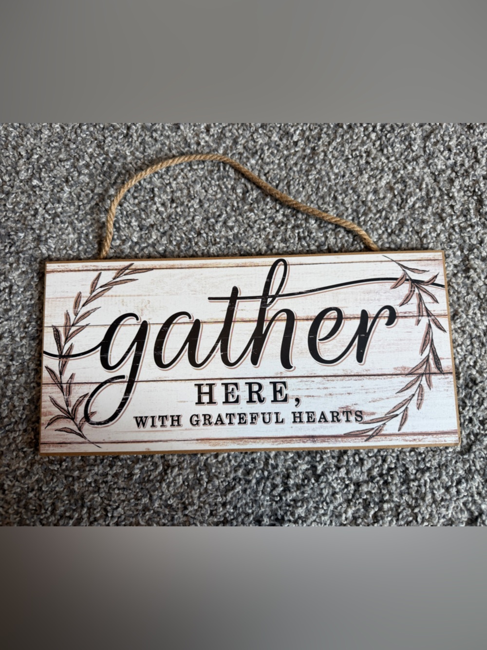 Gather Here Wood Wall Sign - Ivory and Brown Rustic Hanging Decor